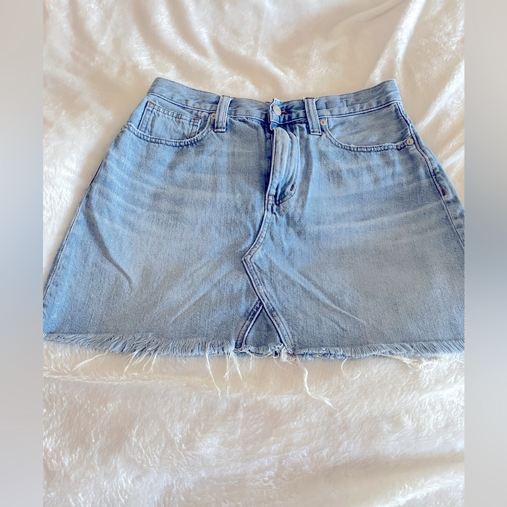 Madewell Rigid Denim A Line Denim Skirt Frayed Hem 28 Regular Blue Jean